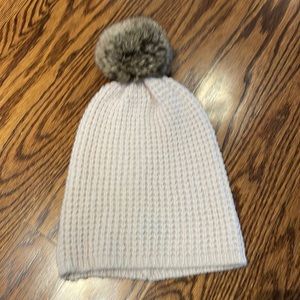 Baby Pink Waffle Toque Hat with Fur Pompom
